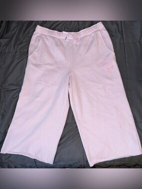 PINK Light Pink Wide-Leg Cropped Sweatpants with Drawstring